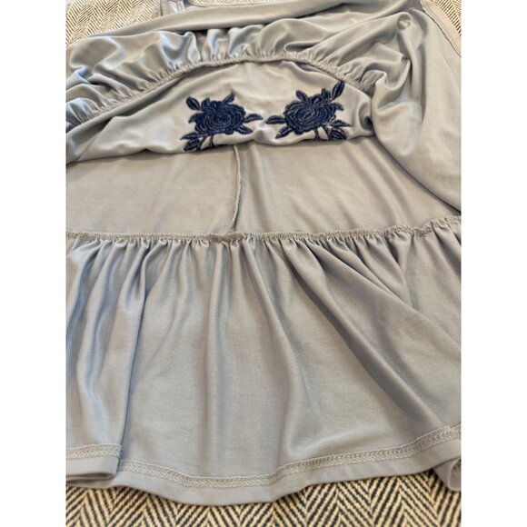 Alya Blue Sleeveless Peplum Tank Top With Navy Embroidered Floral Design Size S - Picture 6 of 10